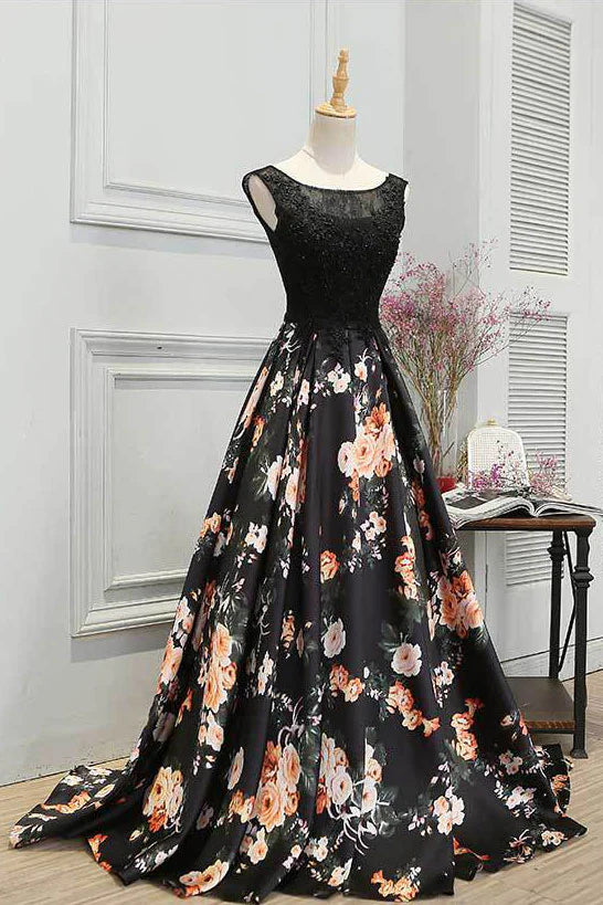 Round neck long prom dress