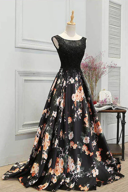 Round neck long prom dress