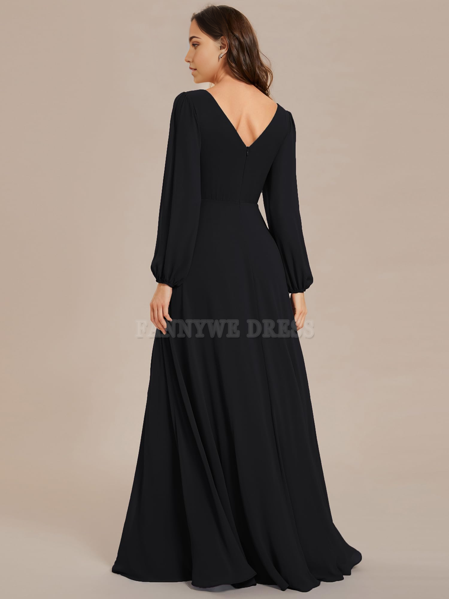 A Line V Neck Long Sleeve Beading formal dresses Bridesmaid Dresses evening gown Prom Dress