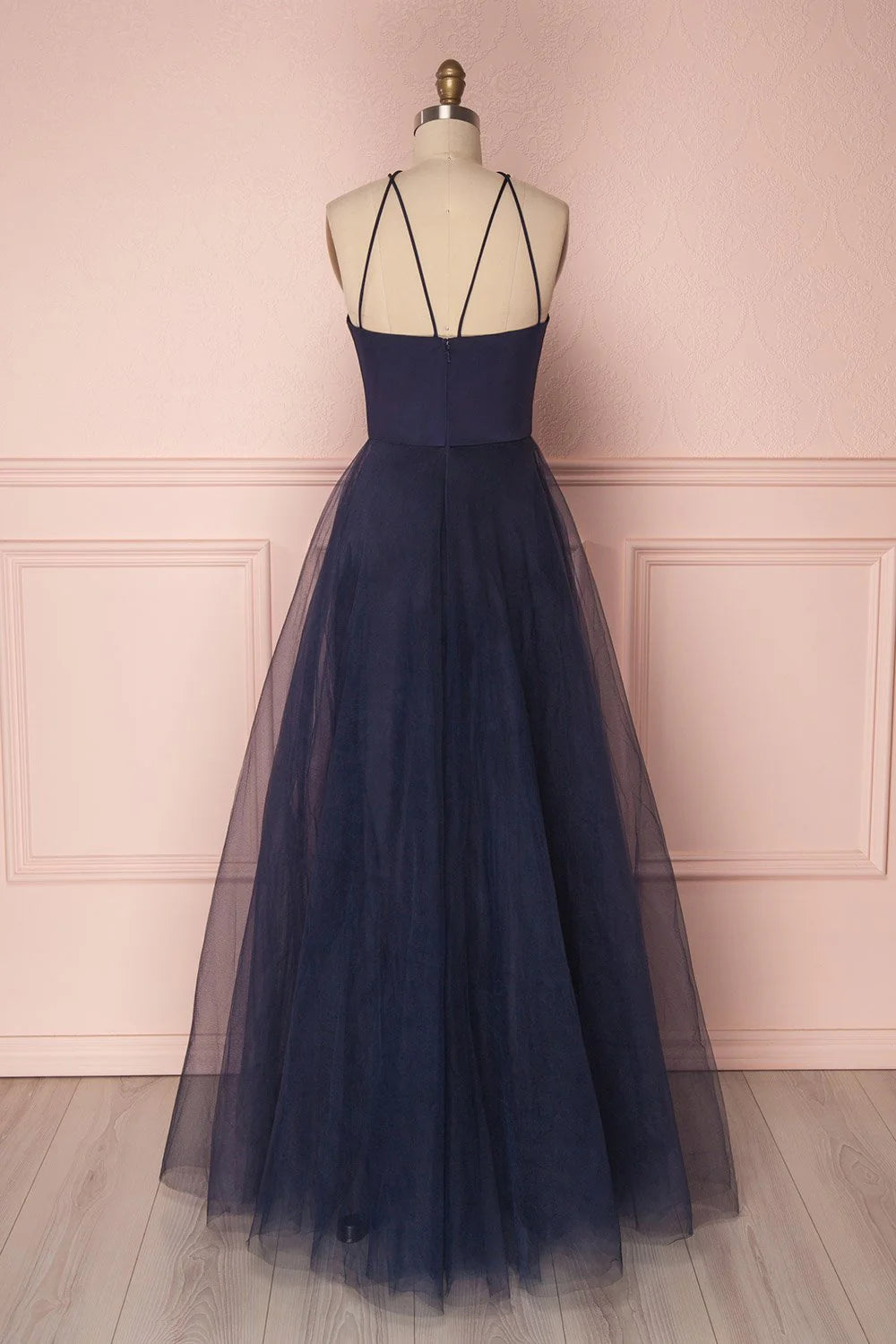 Simple tulle long prom dress