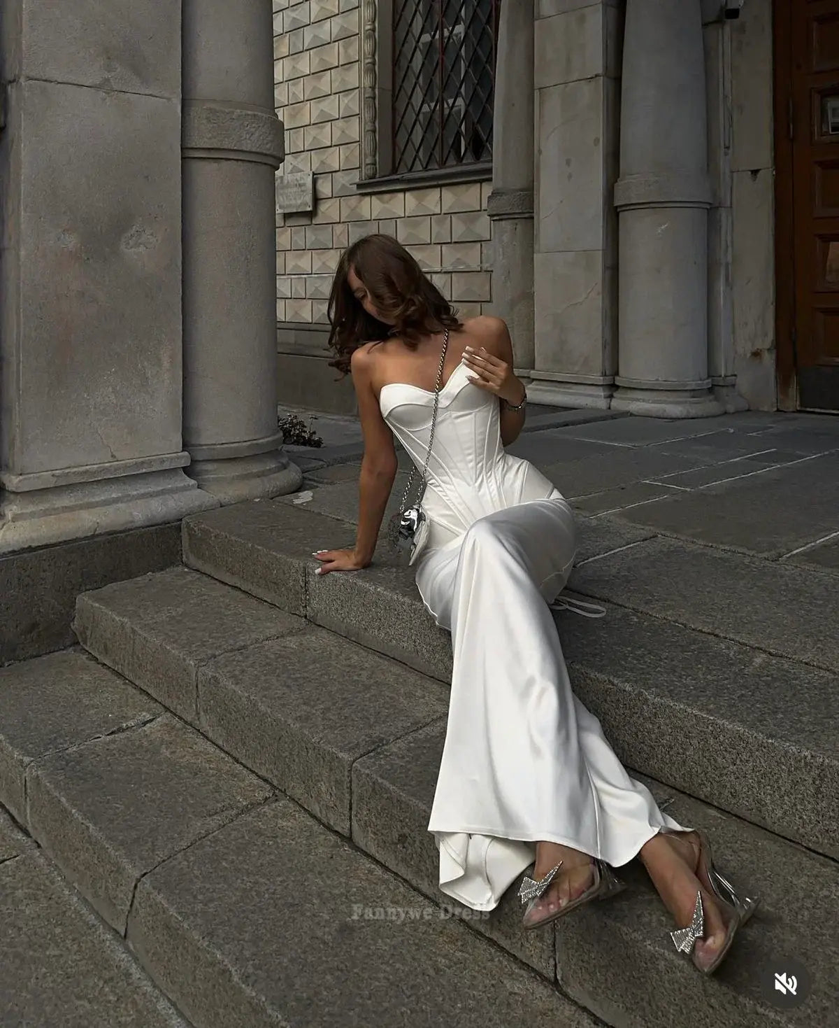 Sirena Escote Corazón Corsé Satén Blanco Vestidos Largos Formales Vestidos de Dama de Honor Vestido de Noche Vestido de Fiesta 