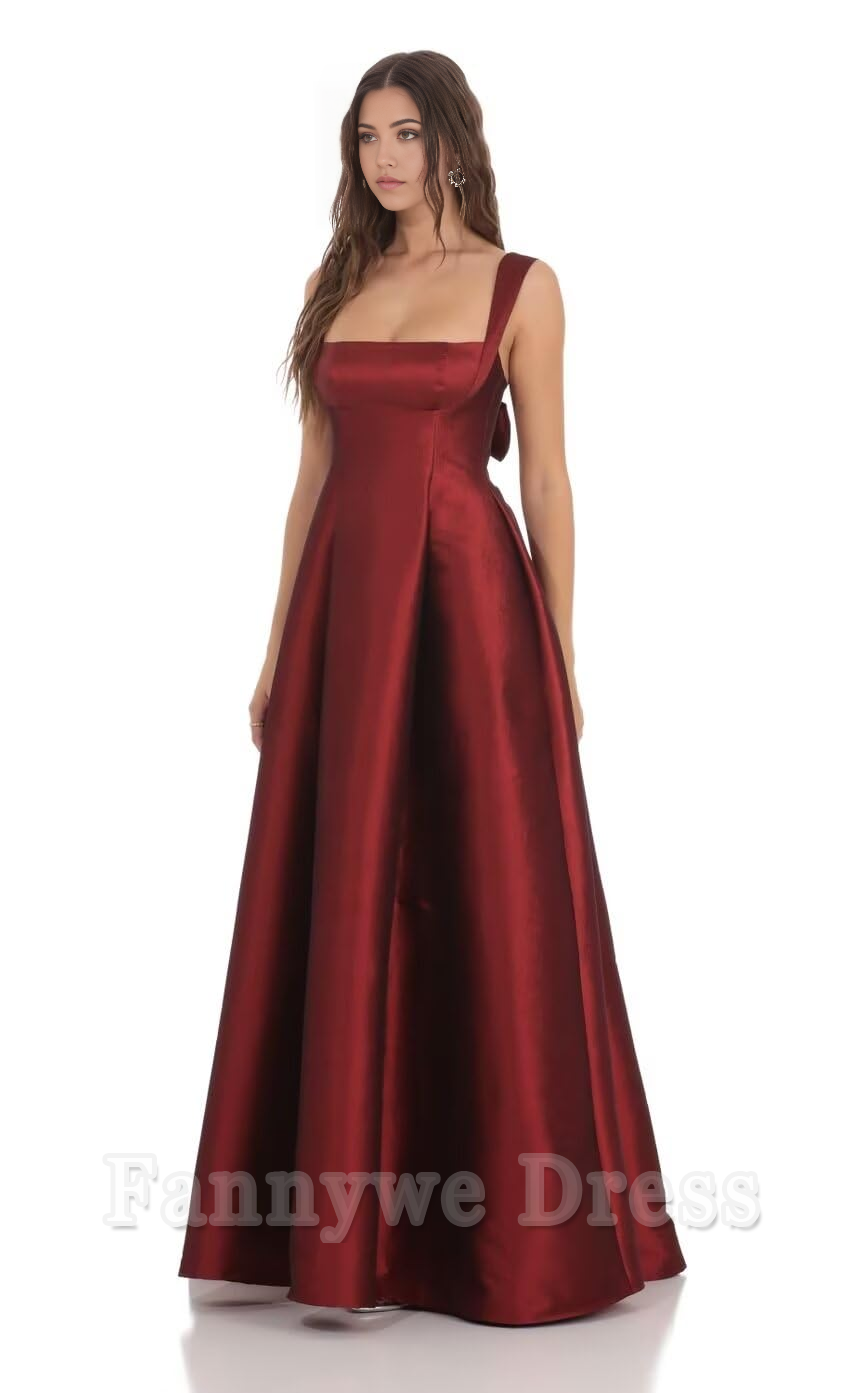 A Line Spaghetti Straps Satin formal dresses Bridesmaid Dresses evening gown Prom Dress Bow Bodycon