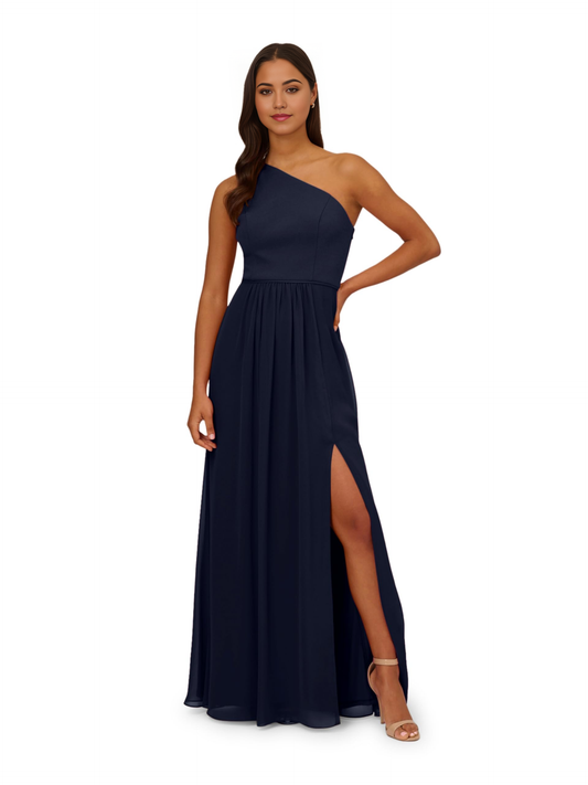 A-line One Shoulder Chiffon formal dresses evening gown Prom Dress With Side Slit