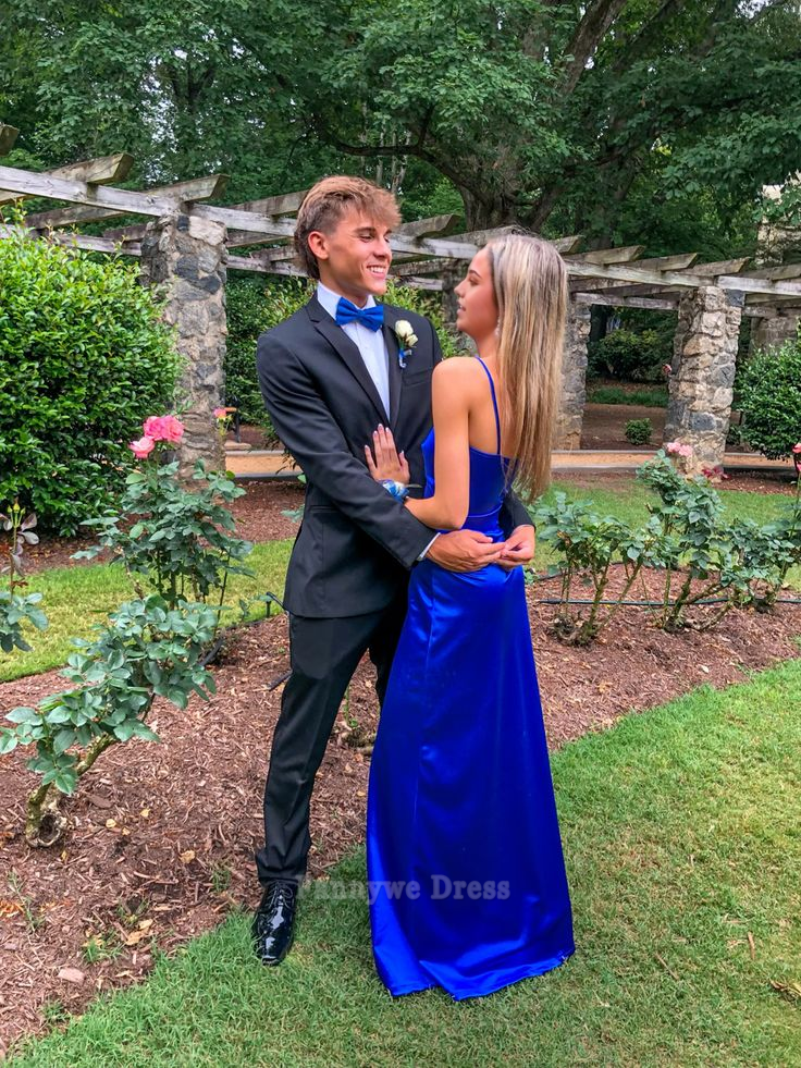 Sheath Spaghetti Straps Satin Royal Blue Long formal dresses Bridesmaid Dresses evening gown Prom Dress