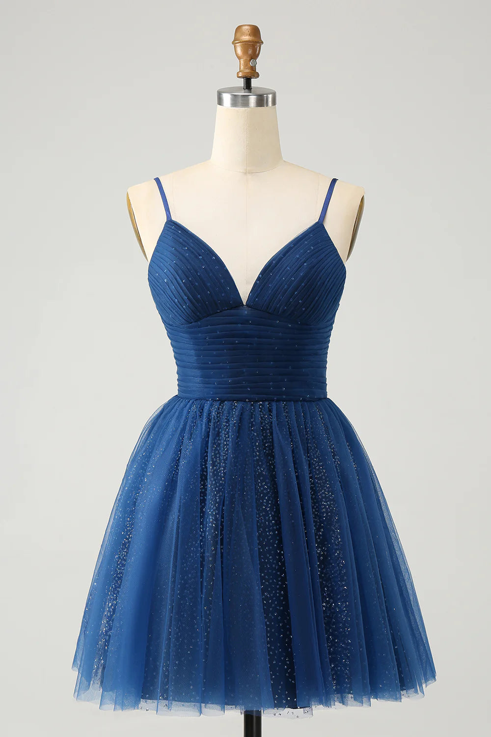 A Line Spaghetti Straps Tulle Lace- Up Back Homecoming Dress
