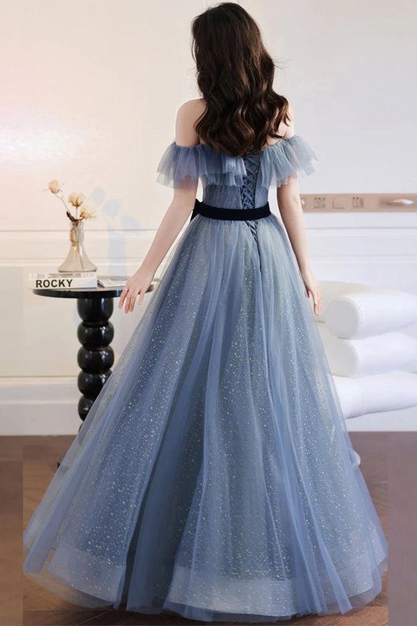 A-line Off The Shoulder Tulle Long Prom Dress