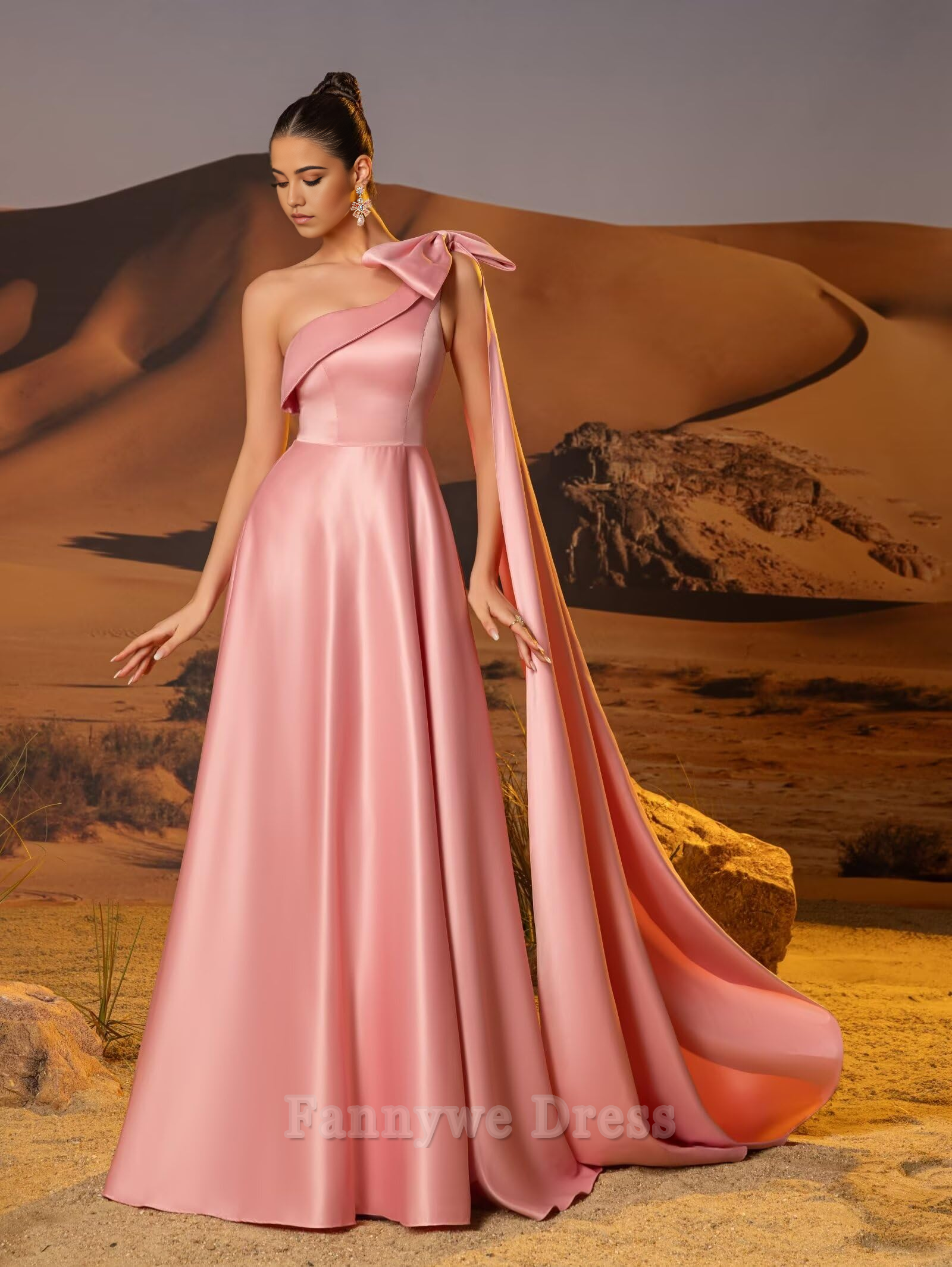 A-line Elegant One Shoulder Satin Strapless formal dresses Bridesmaid Dresses evening gown Prom Dress