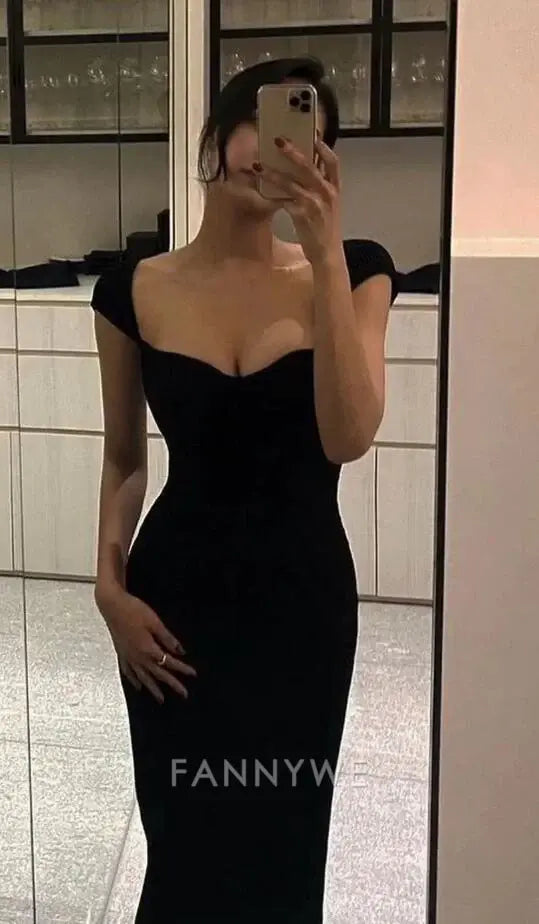 Mermaid Simple Cap Sleeves Floor Length Black formal dresses Bridesmaid Dresses evening gown Prom Dress