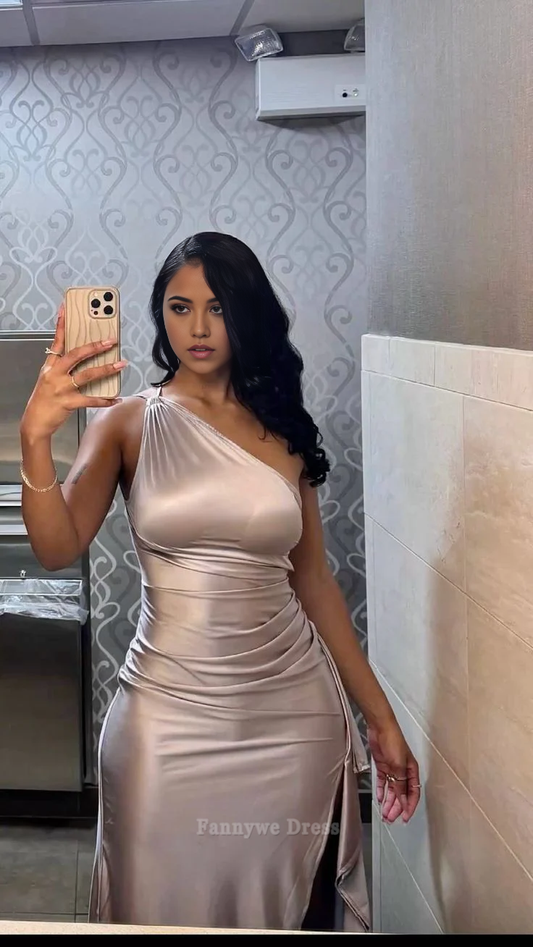 Vestido de noche largo formal con un solo hombro y corte tubo para dama de honor 