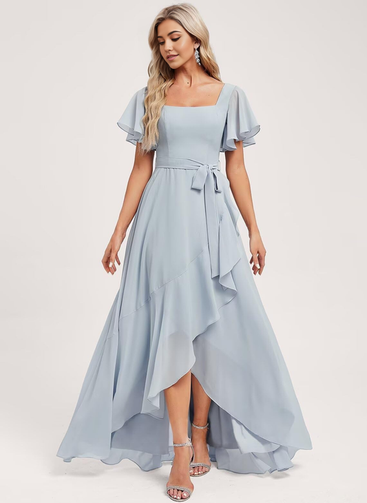 A-Linie Square Neck Chiffon Abendkleider Brautjungfernkleider Abendkleid Ballkleid 