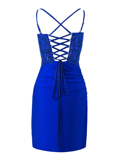 Sheath Short Spaghetti Strap Jersey Homecoming Dress