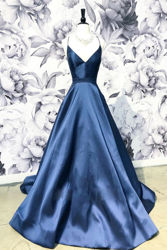 Simple v neck long prom dress