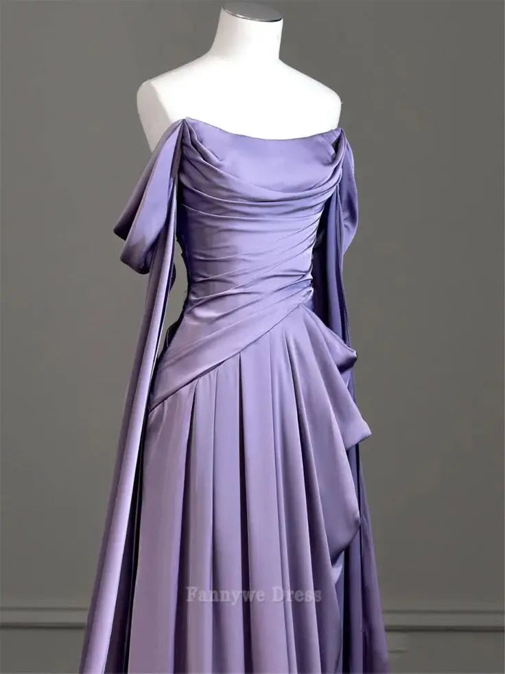 A-line Elegant Purple Satin formal dresses Bridesmaid Dresses evening gown Prom Dress