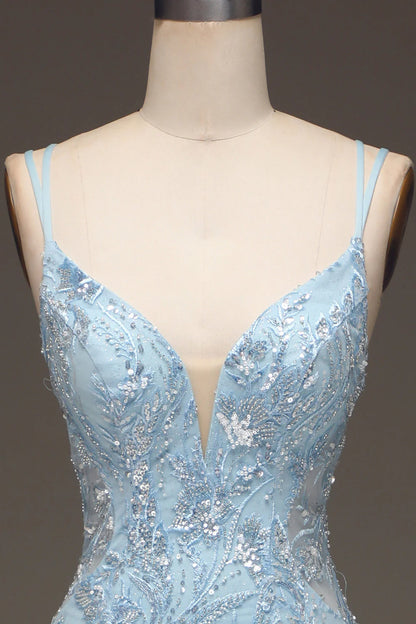 Vestido de fiesta de sirena con tul y cuentas