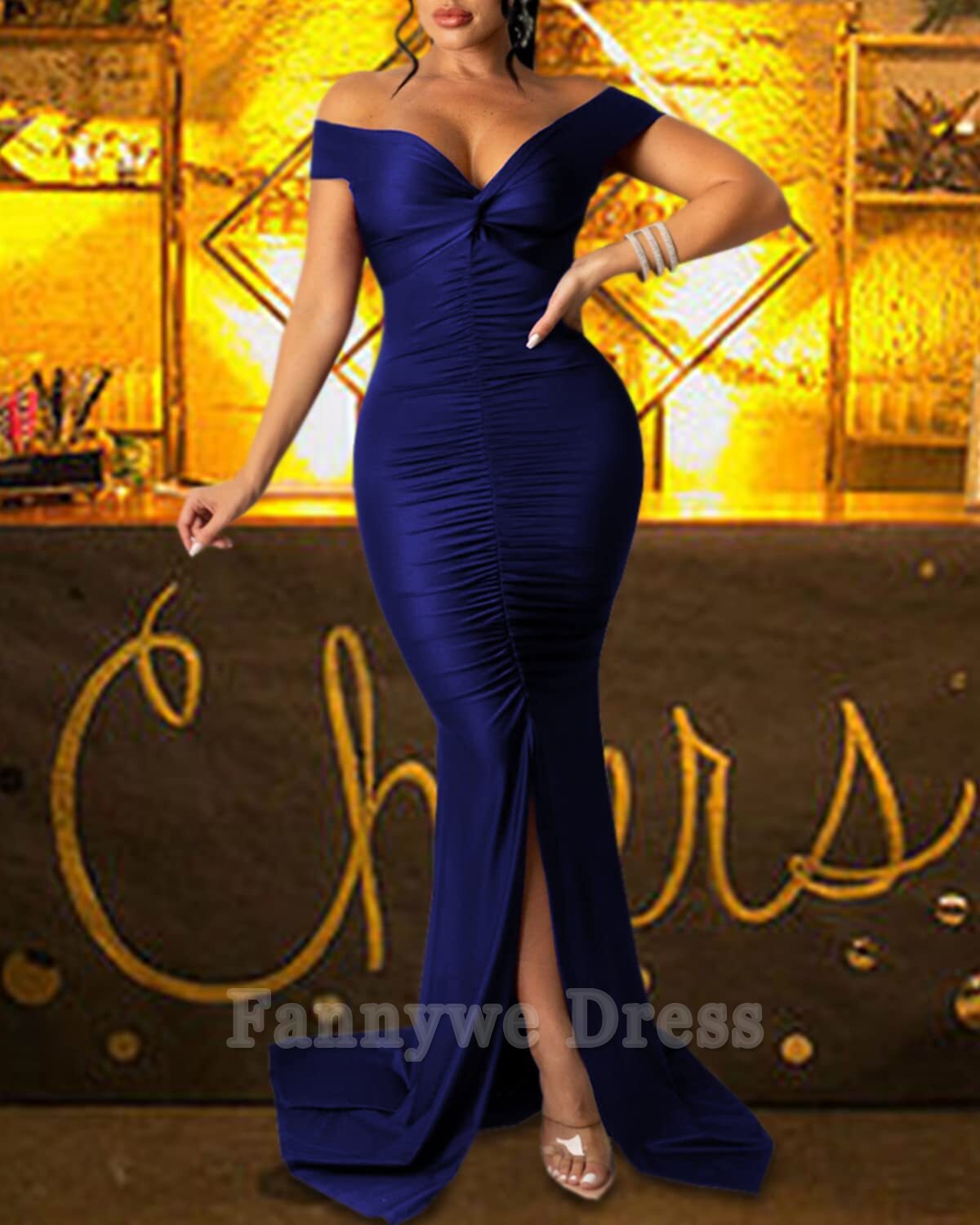 Mermaid Ruched Off Shoulder Bodycon formal dresses Bridesmaid Dresses evening gown Prom Dress