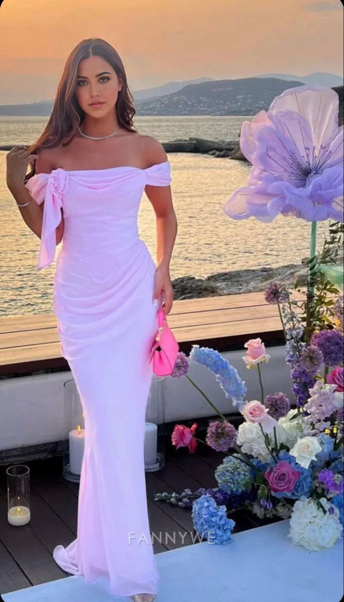Mermaid Elegant Off Shoulder Pink Long formal dresses Bridesmaid Dresses evening gown Prom Dress
