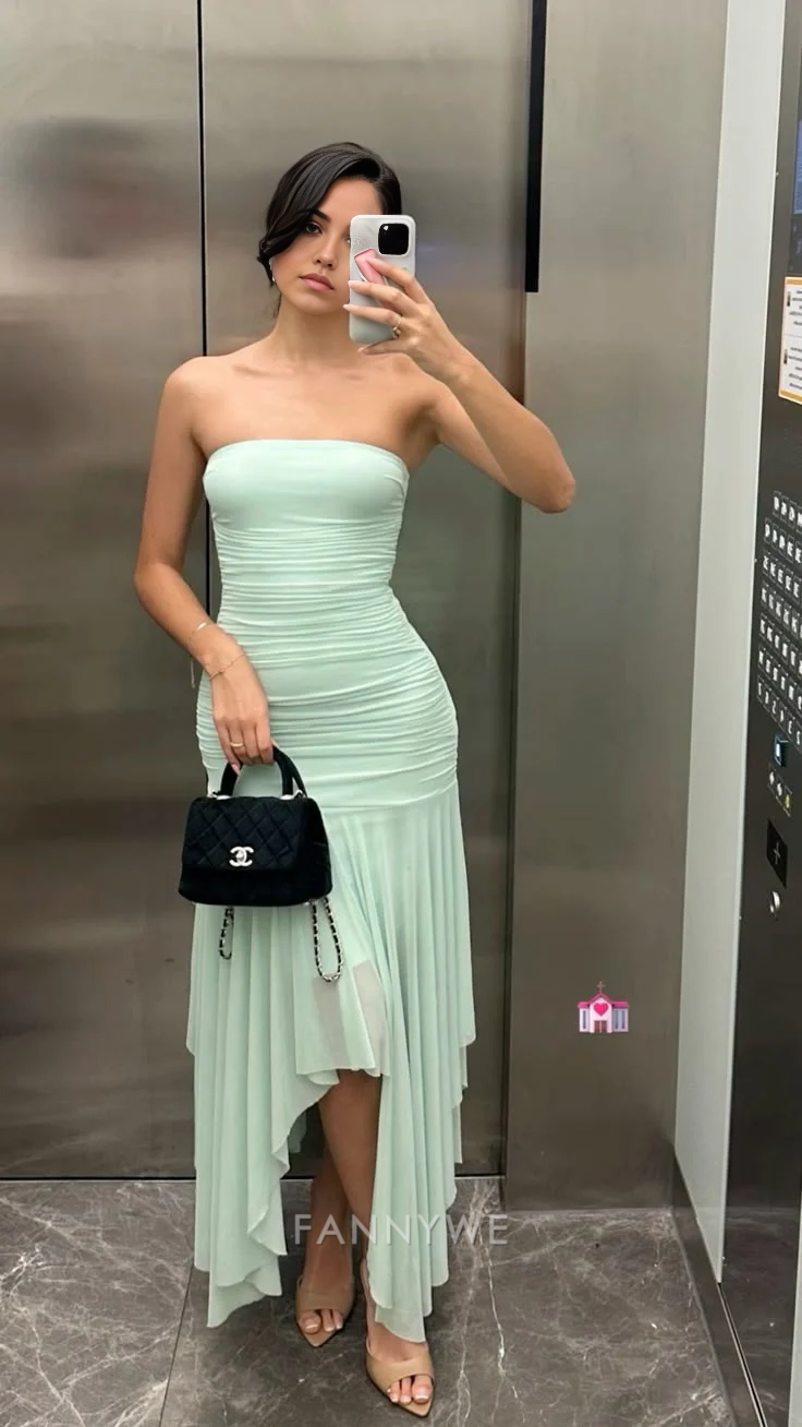 Sheath Strapless Mint Green Long formal dresses Bridesmaid Dresses evening gown Prom Dress