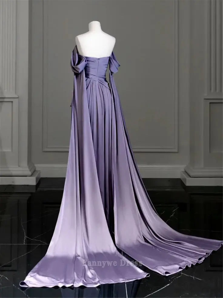 A-line Elegant Purple Satin formal dresses Bridesmaid Dresses evening gown Prom Dress
