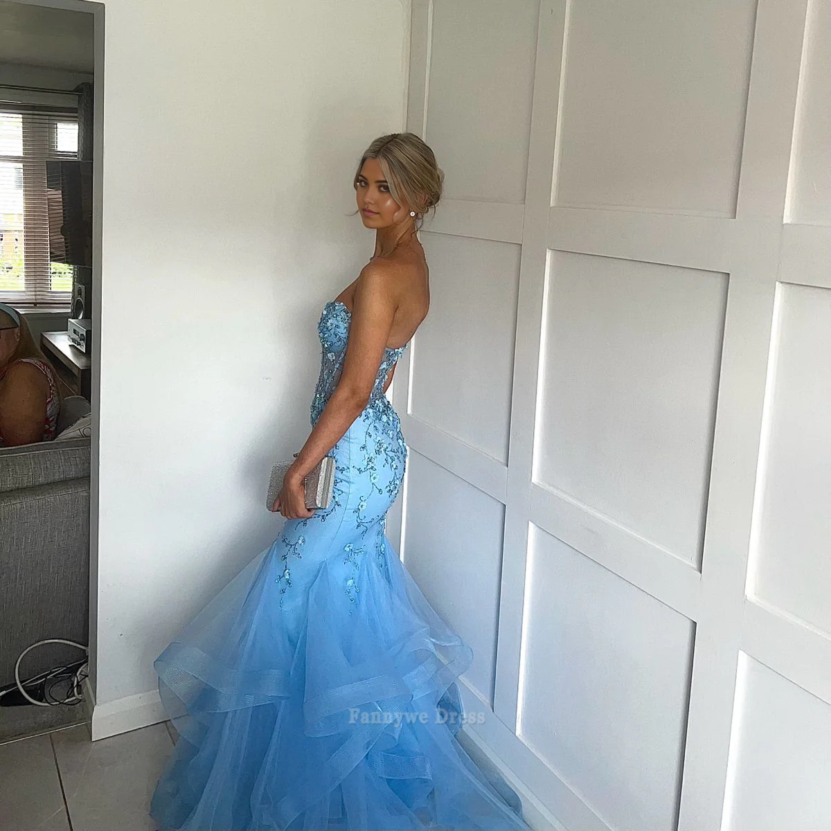 Mermaid Sweetheart Appliques Beading Blue Long formal dresses Bridesmaid Dresses evening gown Prom Dress