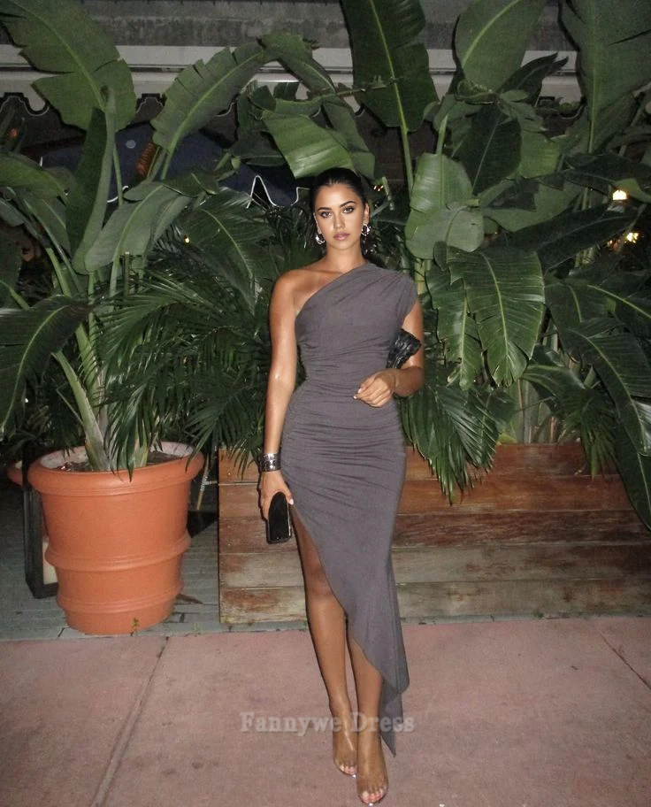 Sheath Simple One Shoulder Grey formal dresses Bridesmaid Dresses evening gown Prom Dress