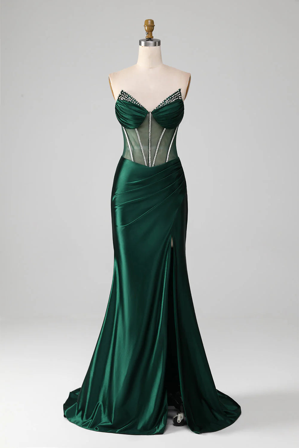 Vestido de fiesta de sirena con escote en forma de corazón y corsé con abertura frontal