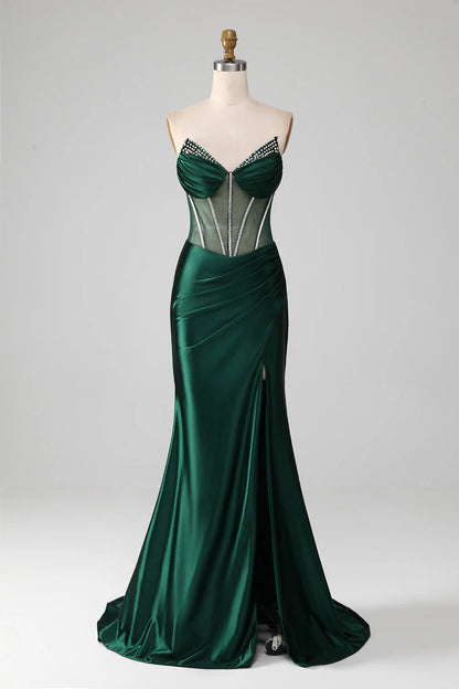 Vestido de fiesta de sirena con escote en forma de corazón y corsé con abertura frontal