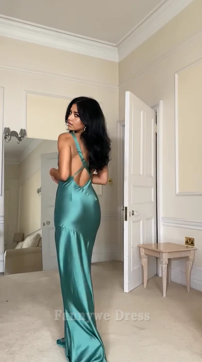 Sheath Straps Cross Back Satin Blue Long formal dresses Bridesmaid Dresses evening gown Prom Dress