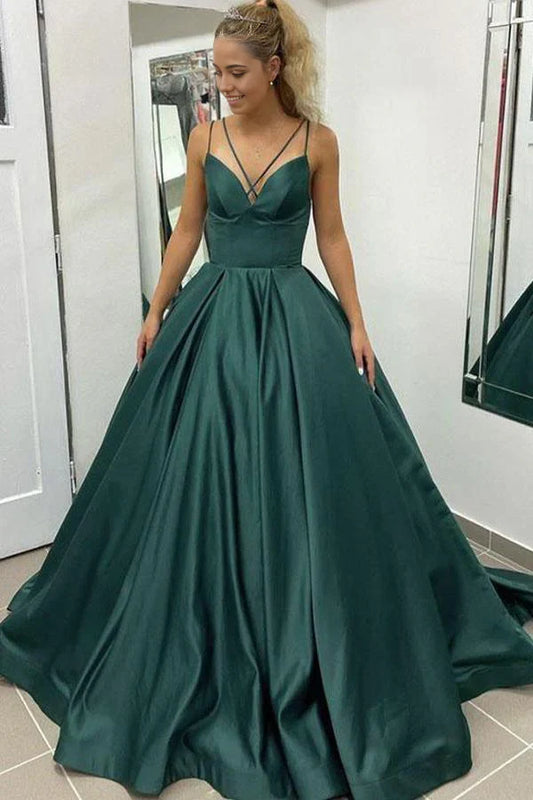 A-Linie Träger Einfaches Satin Abendkleid Ballkleid mit Taschen