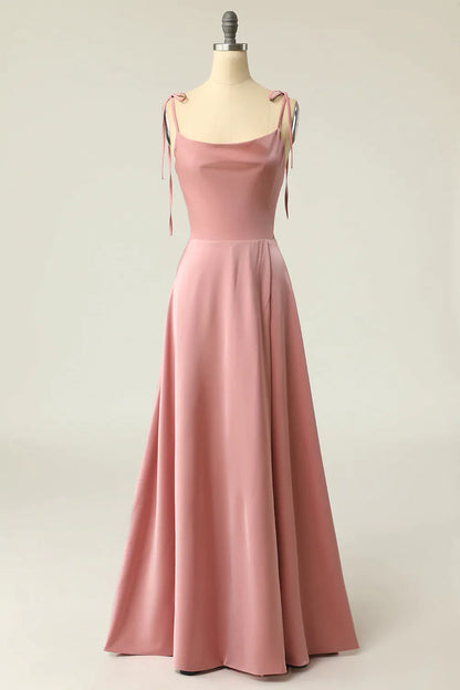 Simple A Line Spaghetti Straps Light Green Long Prom Dress with Silt