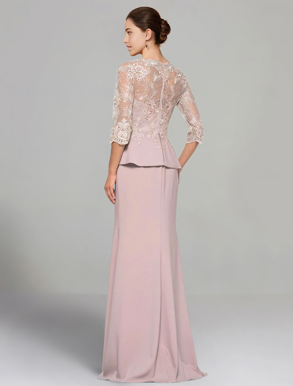 Sheath / Column Dress Mother of the Bride Dress Elegant V Neck Floor Length Stretch Chiffon 3/4 Length Sleeve with Lace Pleats Solid Color