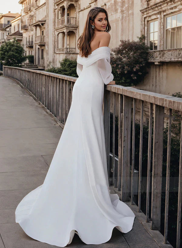 Mermaid Off-The-Shoulder Long Sleeves Wedding Dresses With Satin Simple