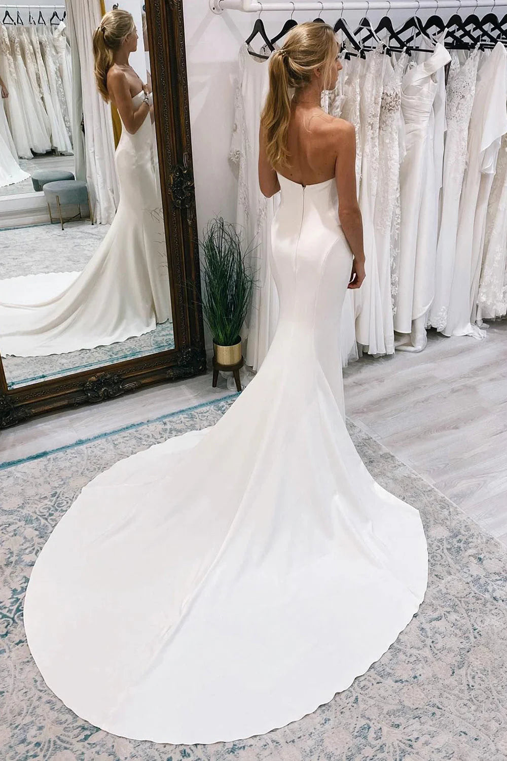Boho Mermaid Simple Sweep Train Long Wedding Dress