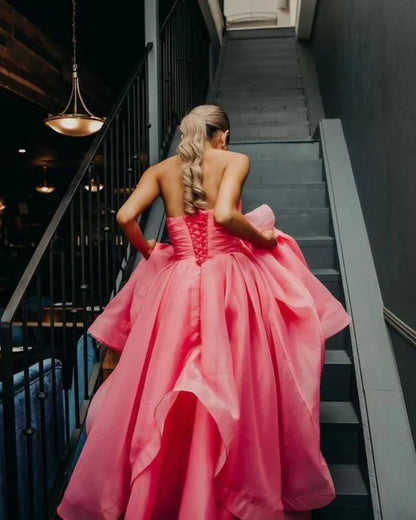 A Line Strapless Organza Prom Dress
