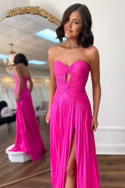 A-Linie, trägerlos, Schlüsselloch, Plissee, formelles Ballkleid