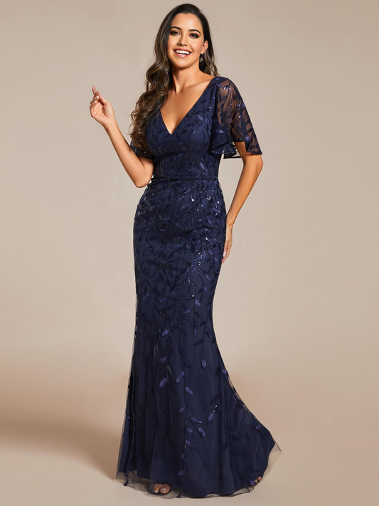 Vestido de noche formal con mangas con volantes y bordado de lentejuelas para madre de la novia, vestidos de fiesta 