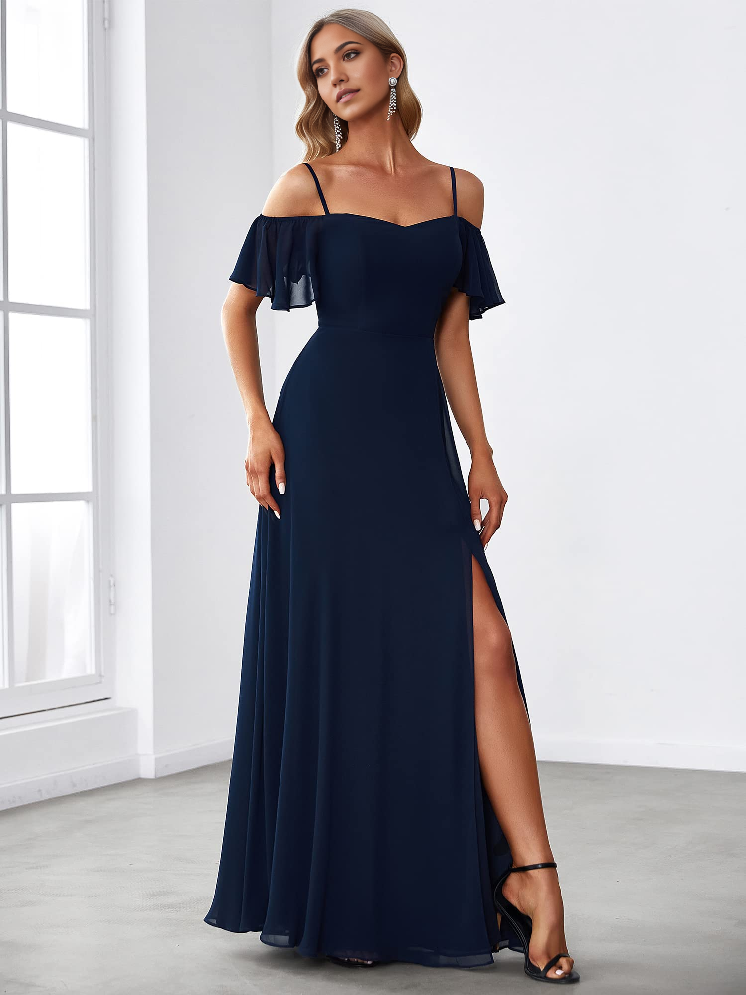 A-Line Off Shoulder Short Sleeve Split Floor Length formal dresses Bridesmaid Dresses evening gown Prom Dress