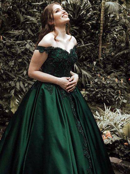 Ball Gown Off-the-Shoulder Sleeveless Floor-Length With Lace Satin Dresses