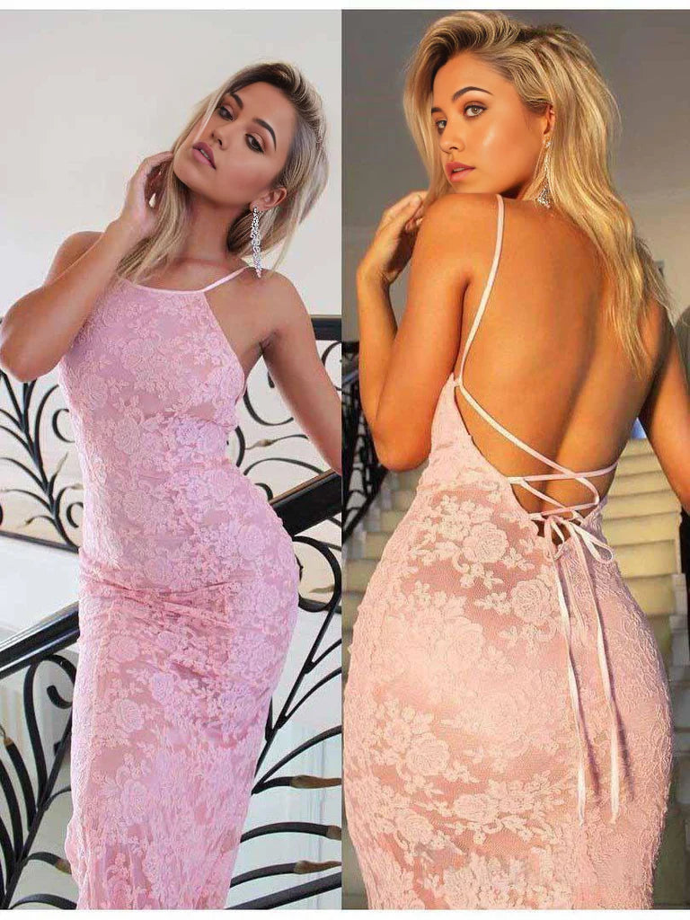 Mermaid Simple Lace Floor-Length Evening Dresses Prom Dresses