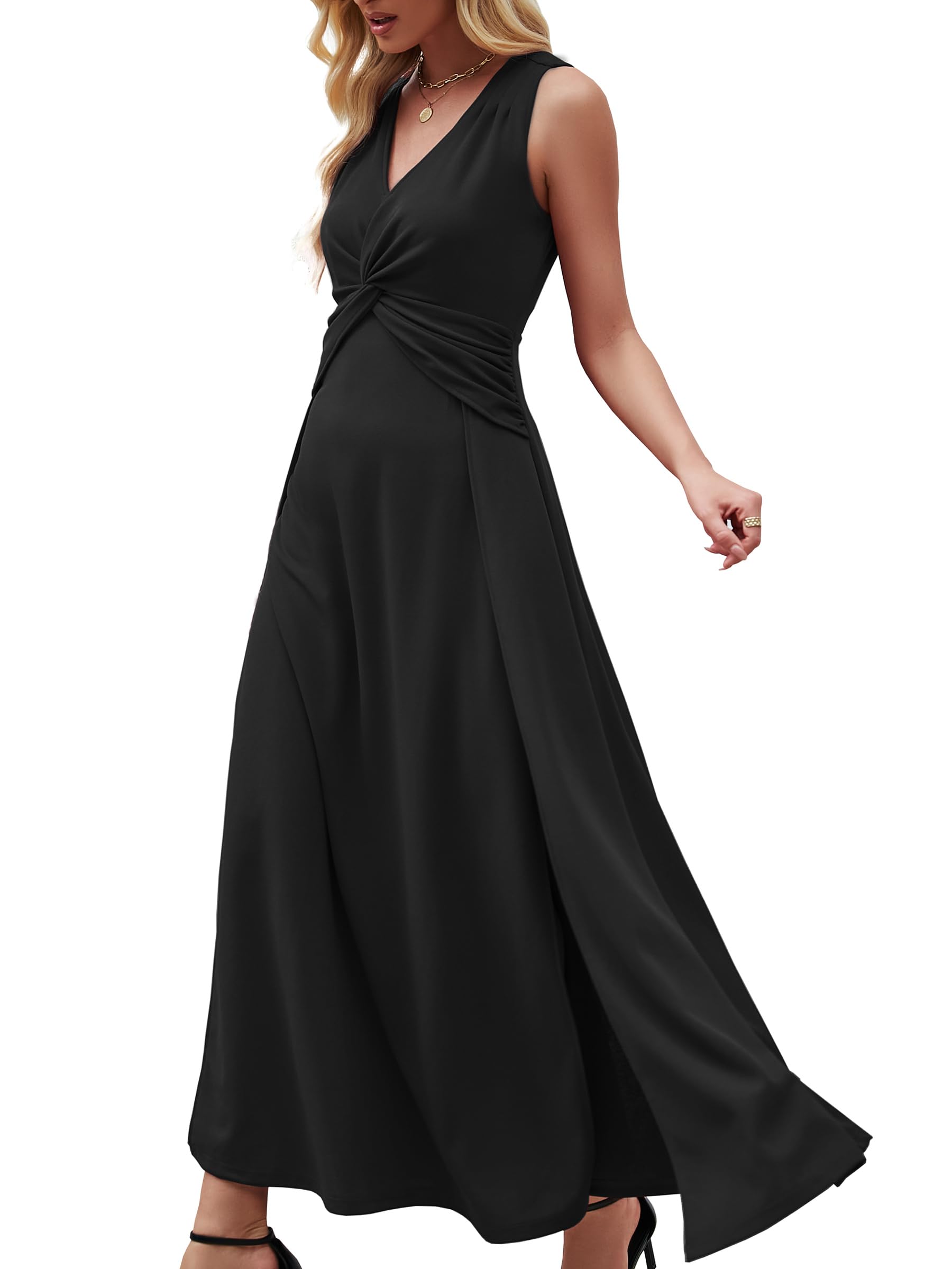 A-line V Neck Sleeveless evening gown formal dress Prom Dresses