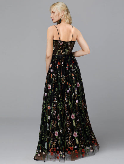 Vestidos de fiesta de corte A, elegantes vestidos de novia, largos hasta el suelo, sin mangas, tirantes finos, de gasa con apliques de abertura.