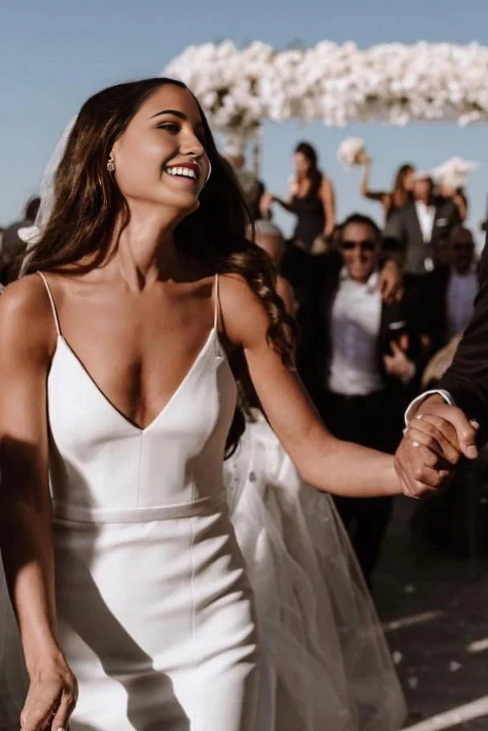 Mermaid Sheath Spaghetti Straps Satin Ivory Wedding Gowns Wedding Dresses