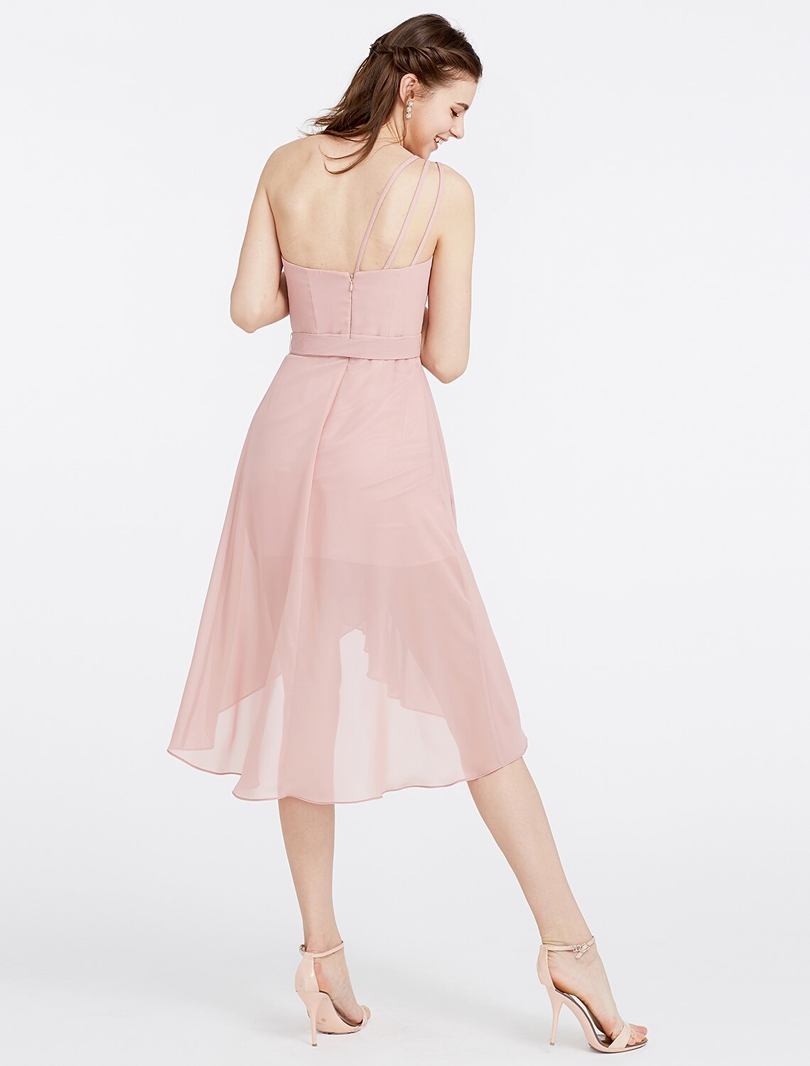 Vestido de dama de honor estilo princesa/línea A, de un solo hombro, sin mangas, de gasa asimétrica con faja/cinta/lazo(s)/drapeado lateral