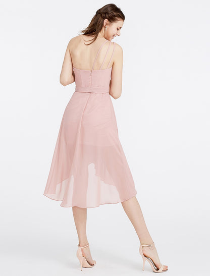 Vestido de dama de honor estilo princesa/línea A, de un solo hombro, sin mangas, de gasa asimétrica con faja/cinta/lazo(s)/drapeado lateral