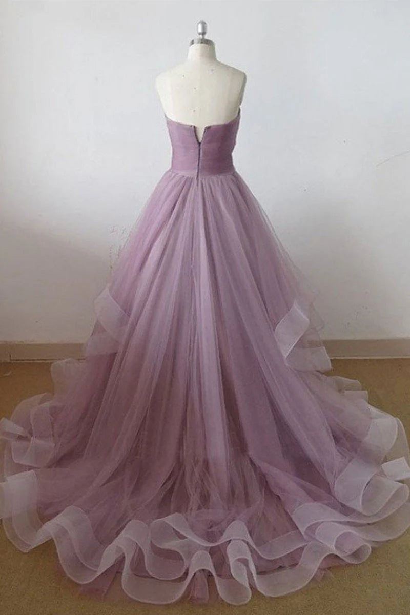 sweetheart neck tulle long prom dress