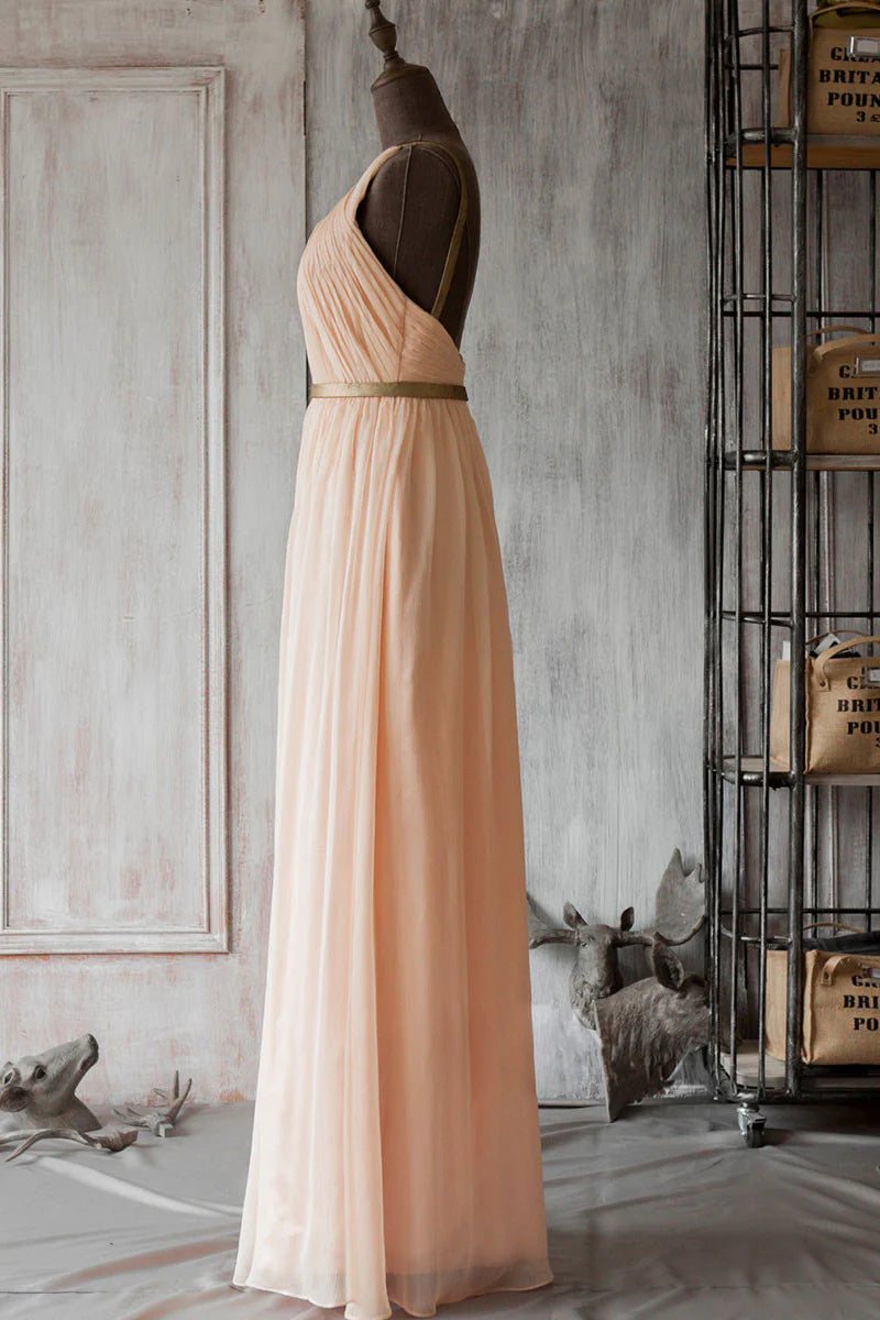 Simple chiffon long prom dress