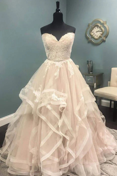 Tulle lace long prom dress