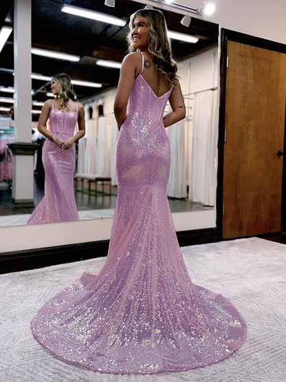 Trumpet/Mermaid Sequins Sweetheart Sleeveless Court Train Corset Dresses