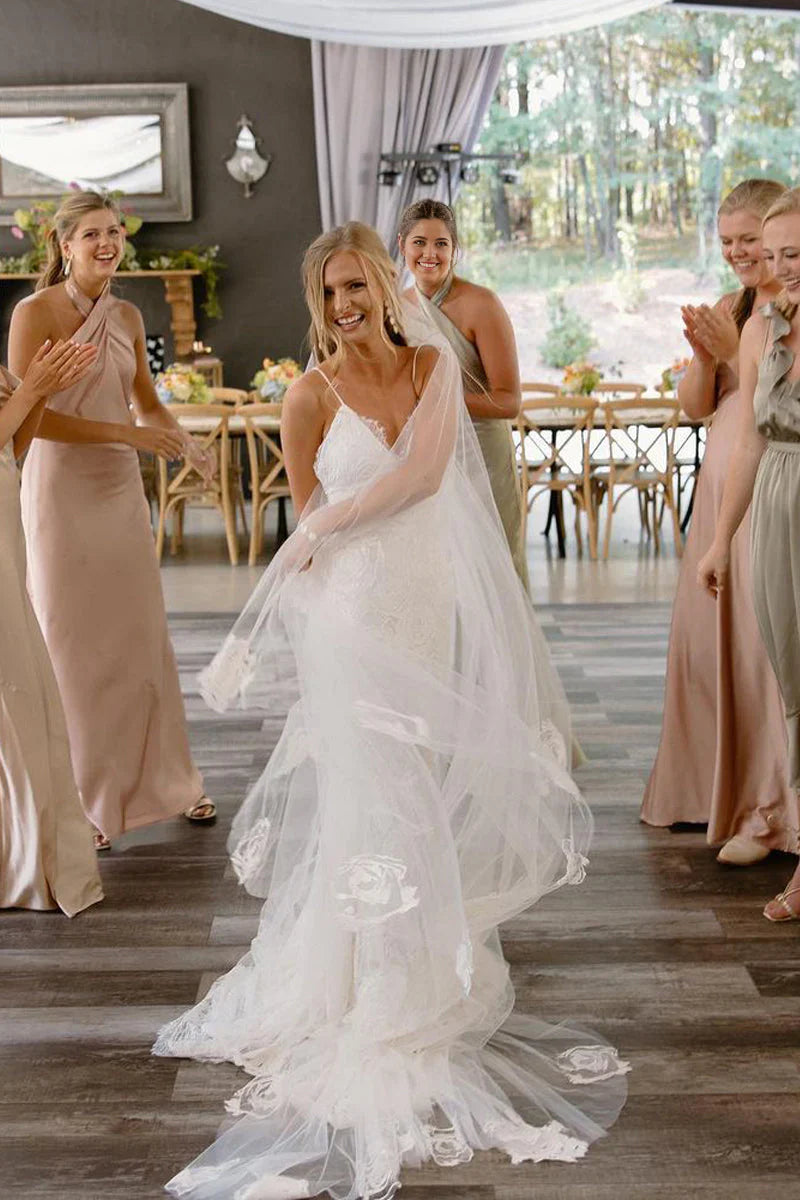 Mermaid V Neck Lace Boho Wedding Dresses