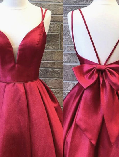 Vestidos de fiesta de corte A, sin espalda, cortos/mini, sin mangas, con tirantes finos, charmeuse y lazo(s).