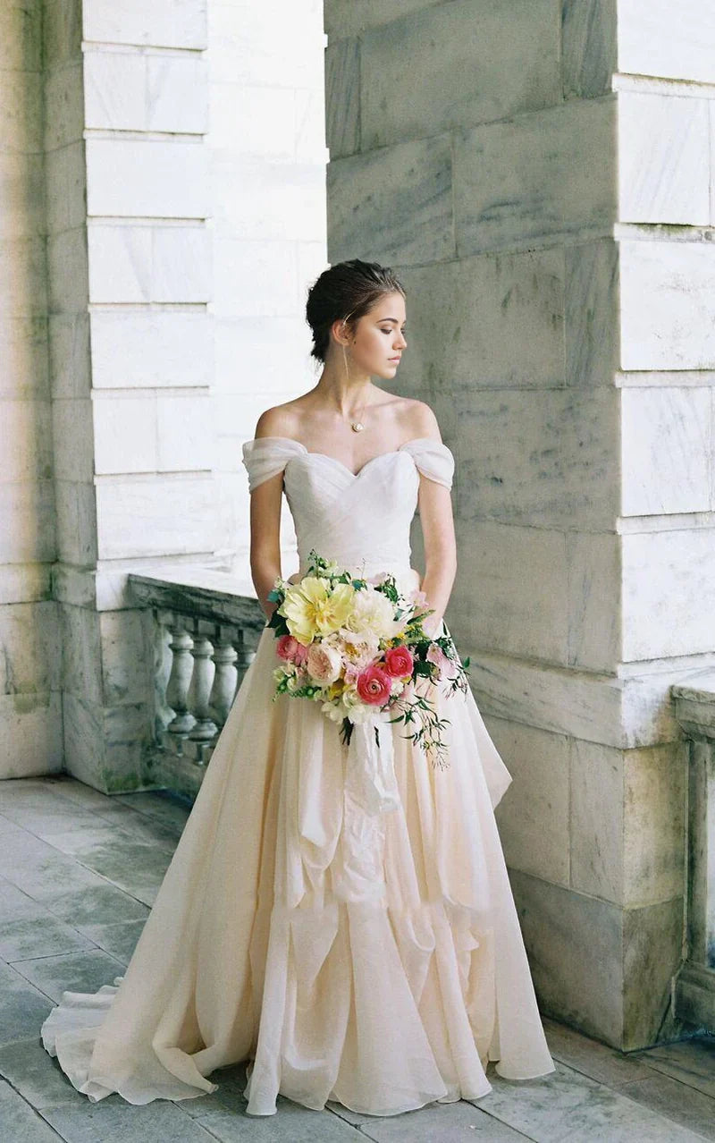 A-line Off-The-Shoulder Drped Floor-Length Criss Cross Dress